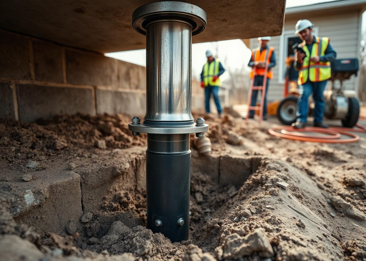 Repair crew installing foundation supports